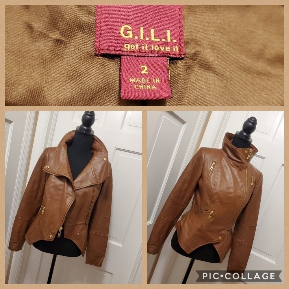 G.I.L.I Brown Leather Motostyle Jacket Size 2